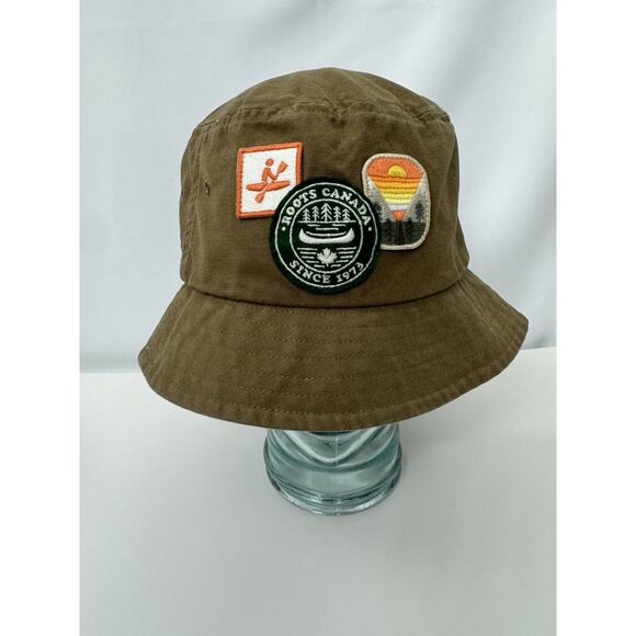 Roots Vintage Bucket Hat Sz L Solid Color Green Outdoor Colorful Patches Rare - Picture 1 of 10